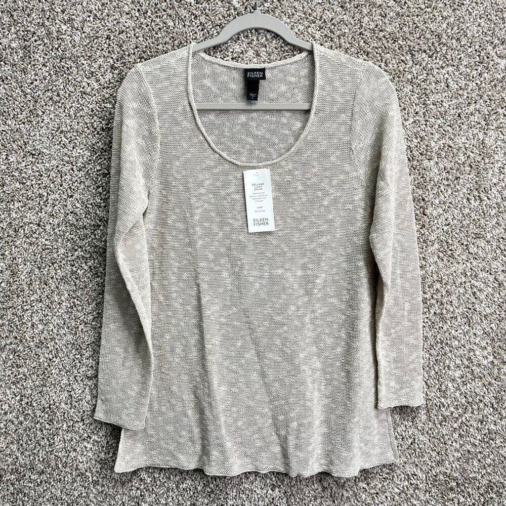 Eileen Fisher‎ Sweater Women's S Beige Melange Linen Grain Scoop Neck Tunic NWT
